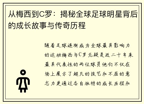 从梅西到C罗：揭秘全球足球明星背后的成长故事与传奇历程